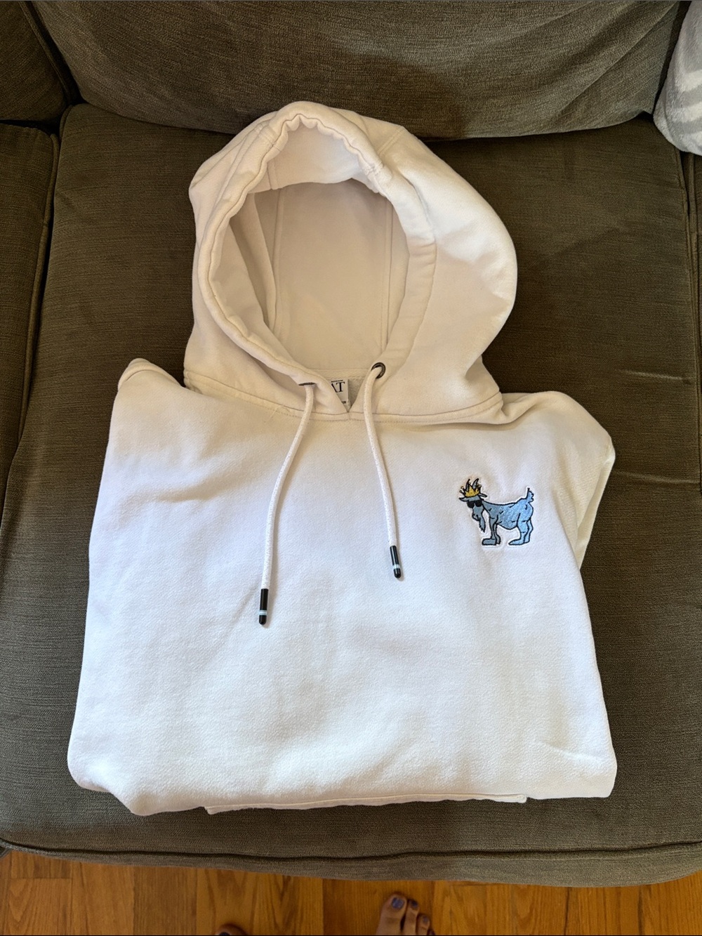 White Hooded Sweatshirt with Embroidered Blue Goat